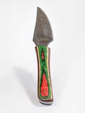 Circle SH Cutlery Damascus Knife, fixed steel blade with colorful handle